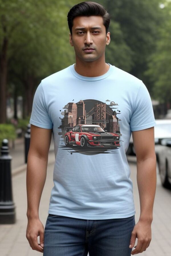 Sky blue t-shirt for men | Racing car